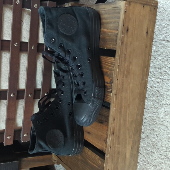 Custom OOAK Converse Monochrome Black Hi Tops Sneakers Shoes 7.5 Men 9.5 Women - Picture 4 of 10